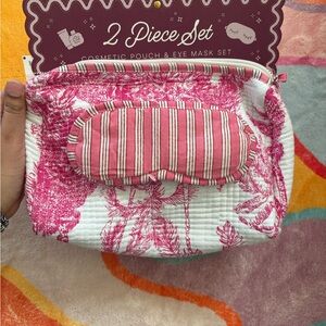 LILY PULITZER INSPIRED Pink and White Cosmetic Pouch and Eye Mask Set